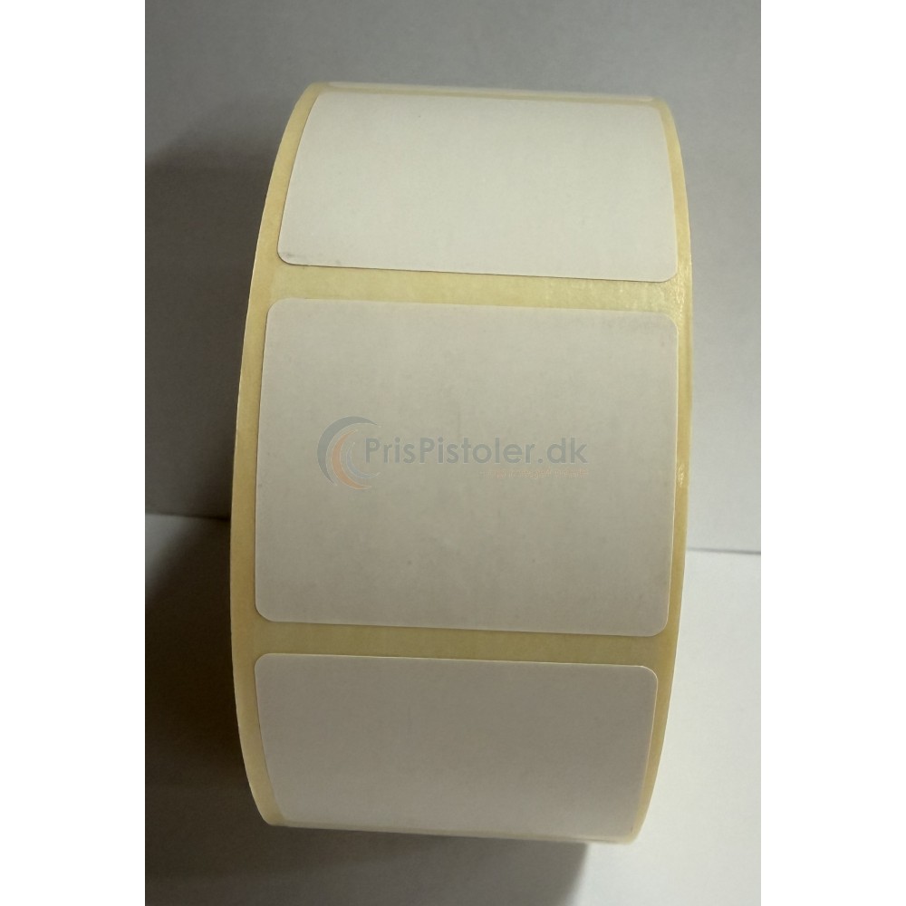 Hvid Thermoetiket 40x32 mm - mat overflade - perm. klæber - pakke med 4 rl.