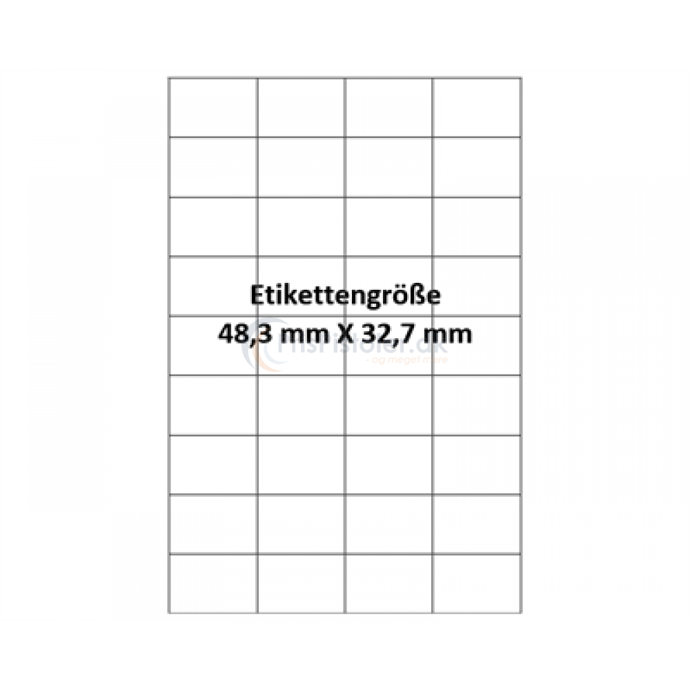 48,3x32,7 mm vandopløselig label på A4 ark - Pakke m. 50 ark