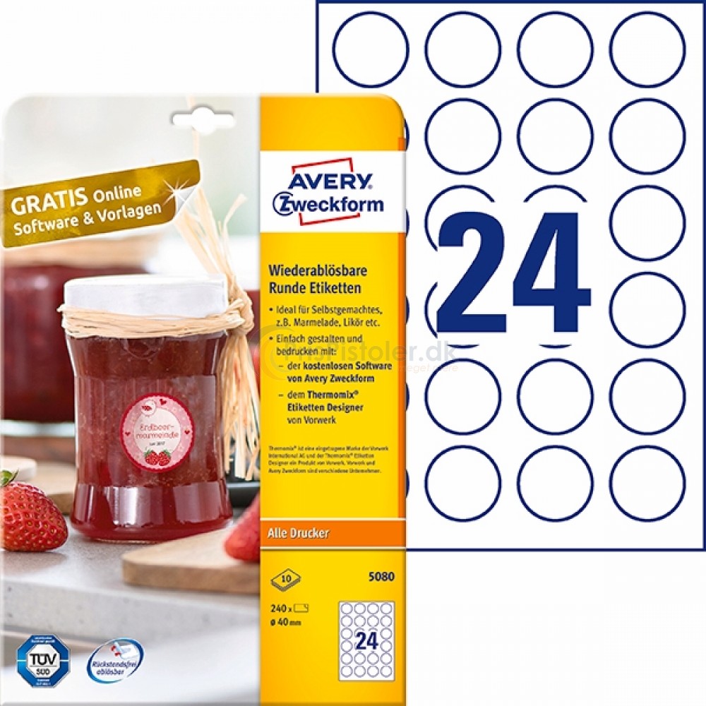 Aftagelige runde produktetiketter A4-ark