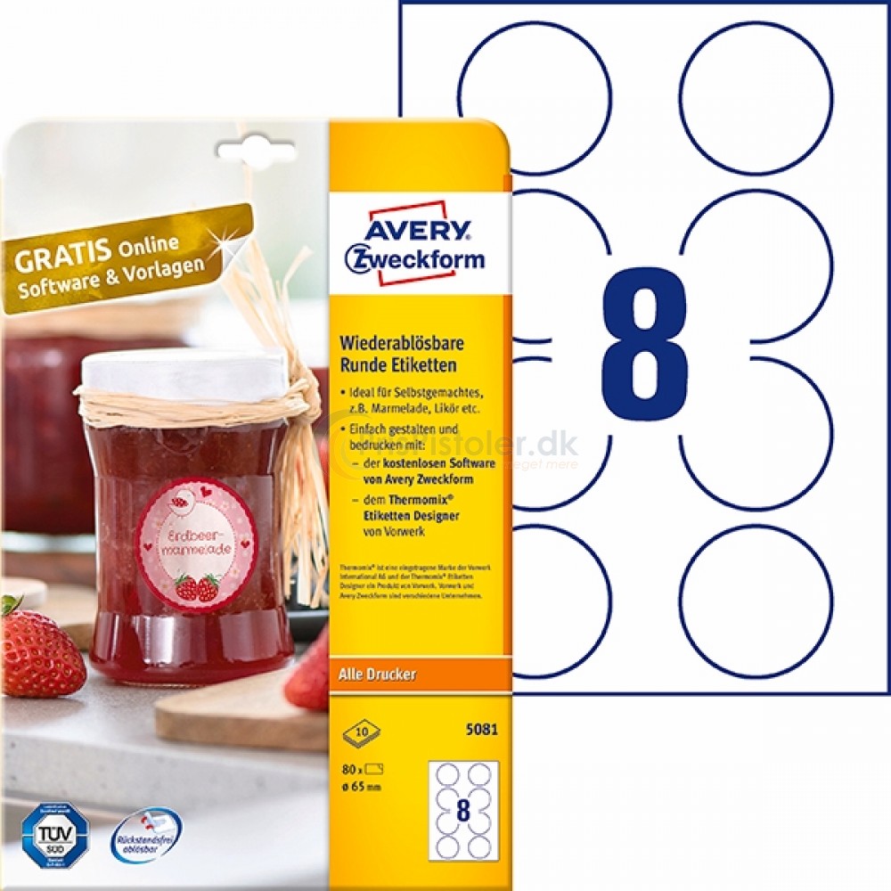 Aftagelige runde produktetiketter A4-ark