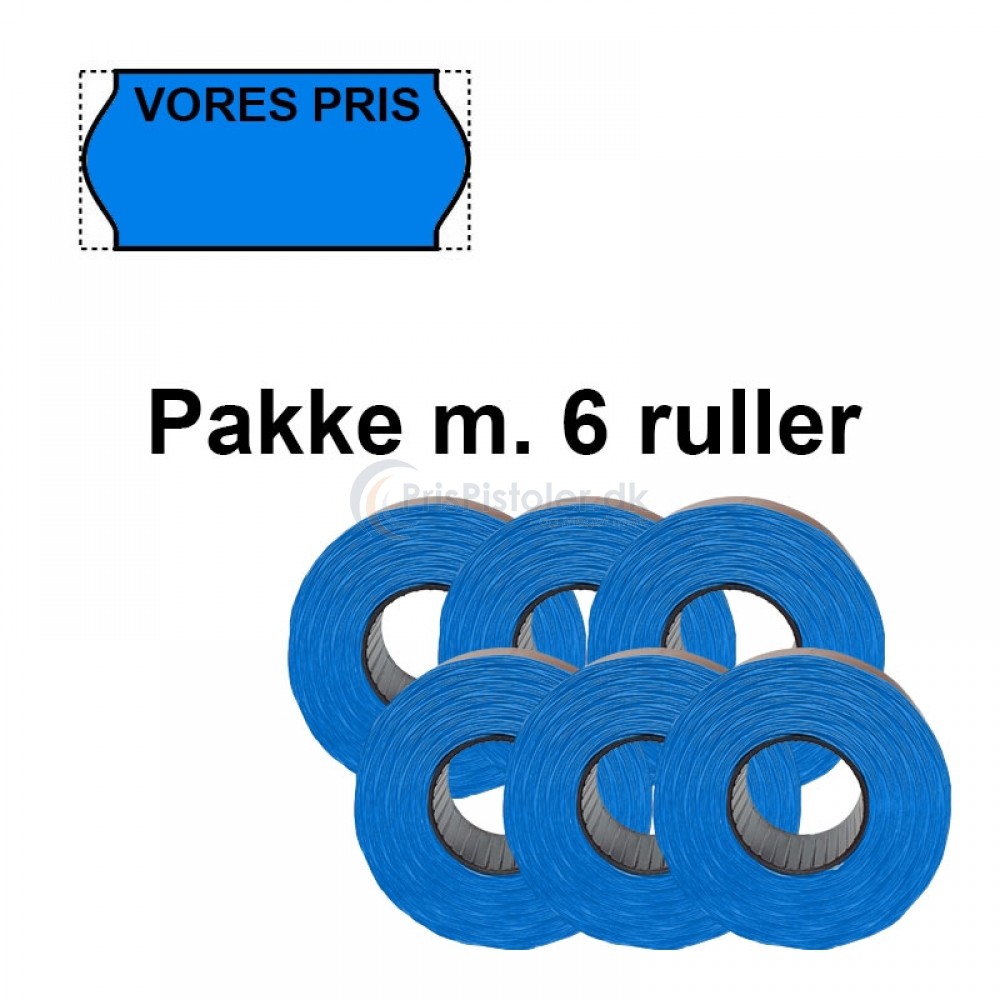 Universale Prismærker 26x12mm perm blå med "VORES PRIS" foroven - Pakke m. 6 ruller
