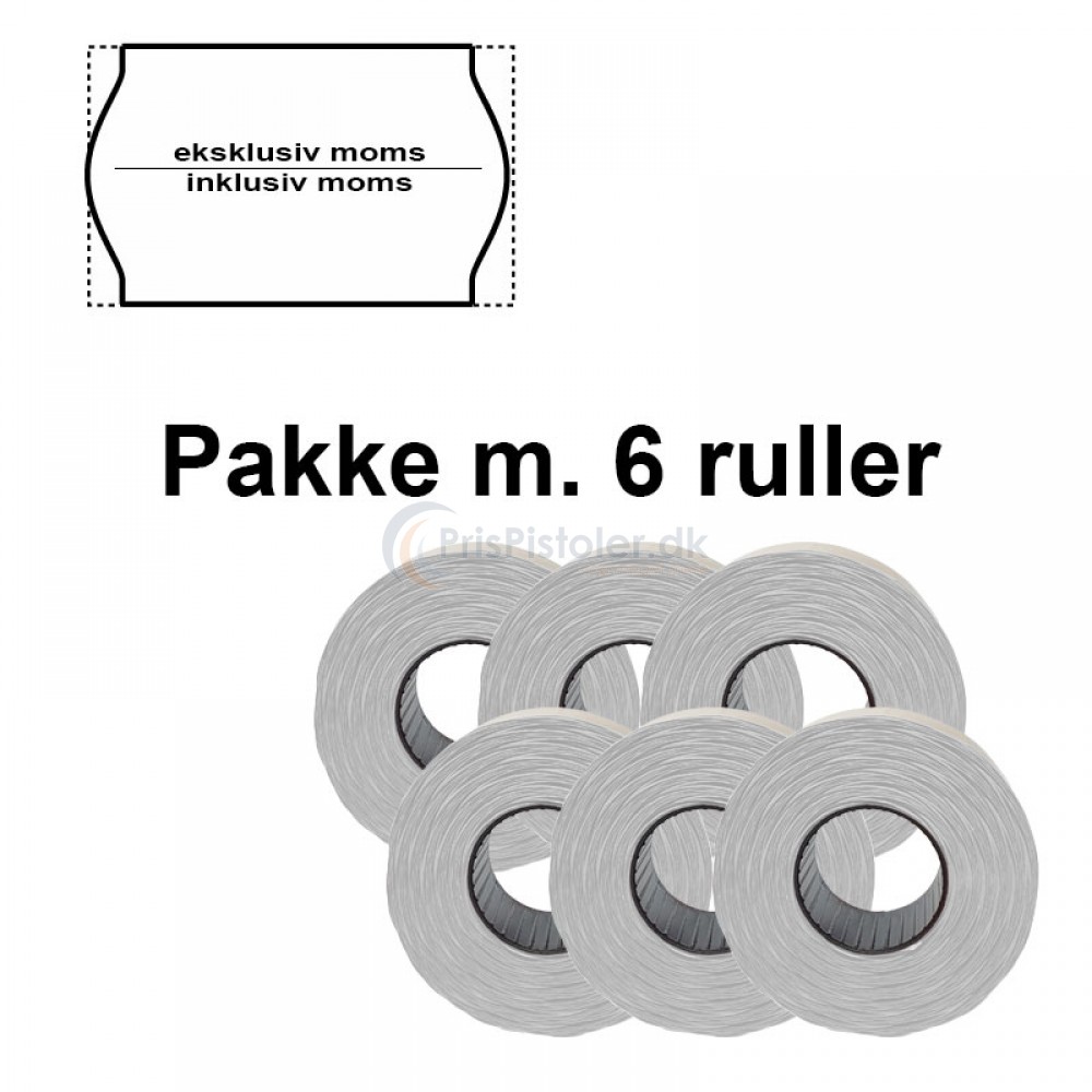Universal Prismærker 26x16mm perm. hvid - tryk med "eksklusiv moms/inklusiv moms" - Pakke m. 6 ruller