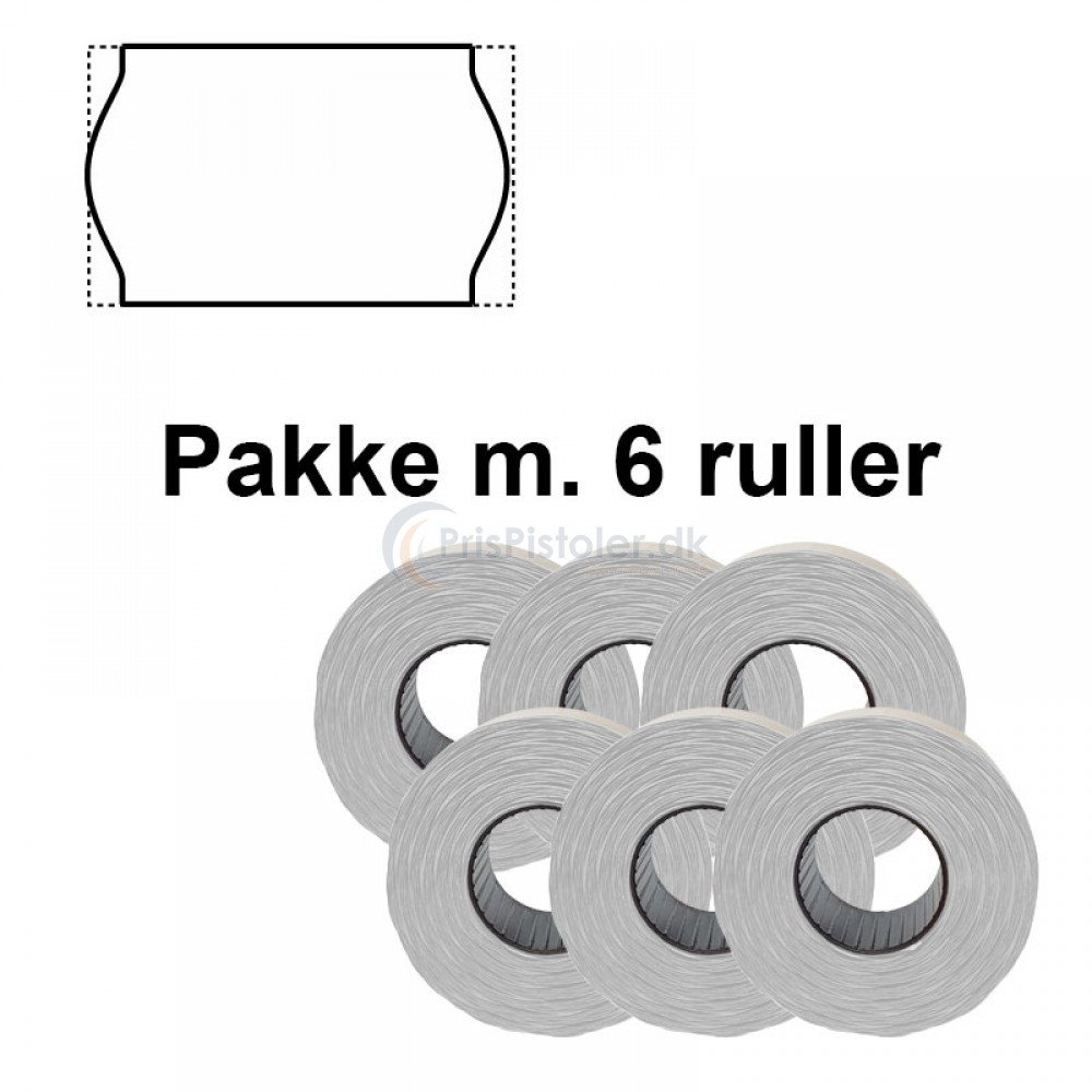 Universale Prismærker 26x16 mm vandopløselig hvid - Pakke m. 6 ruller