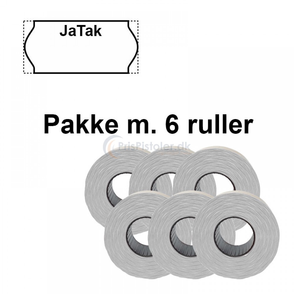 Prismærke "JaTak" 26x12mm perm hvide - Pakke m. 6 ruller