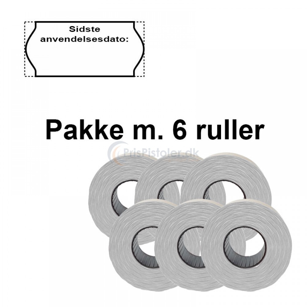 Prismærke "Sidste anvendelsesdato:" 26x12mm perm hvide - Pakke m. 6 ruller
