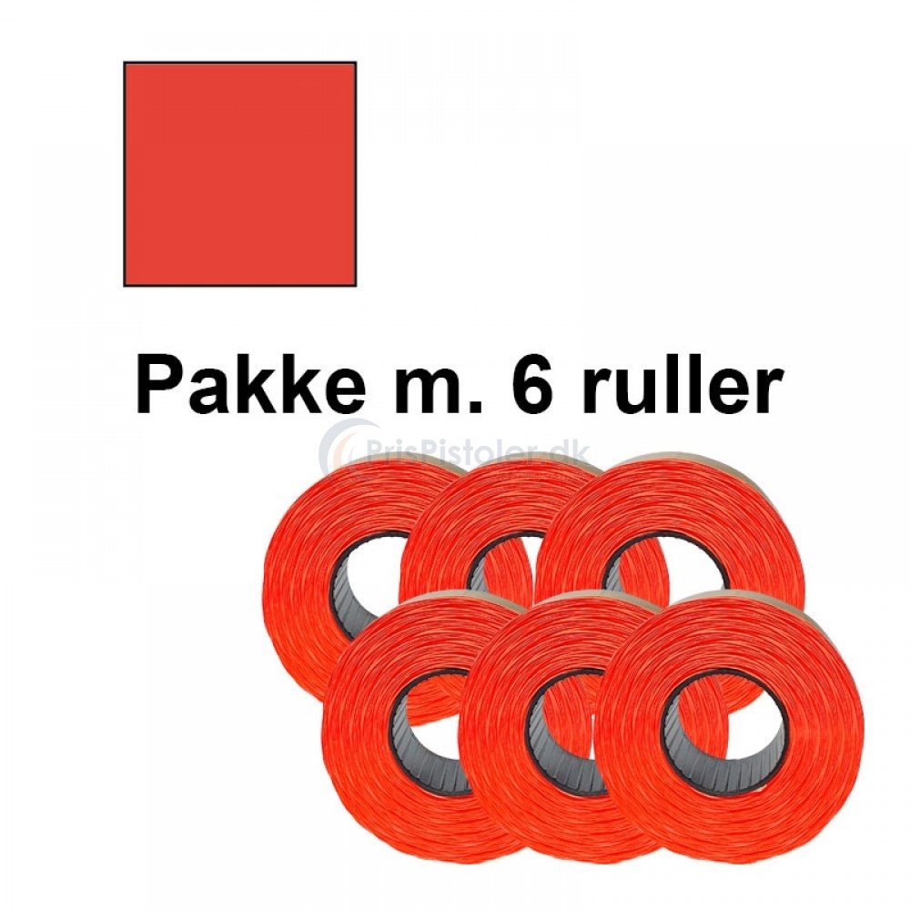 Prismærker PB2 18x16mm perm. fluor rød - Pakke m. 6 ruller