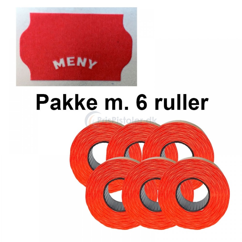 Universal Prismærker 32x19mm perm. rød med "MENY" - Pakke m. 6 ruller