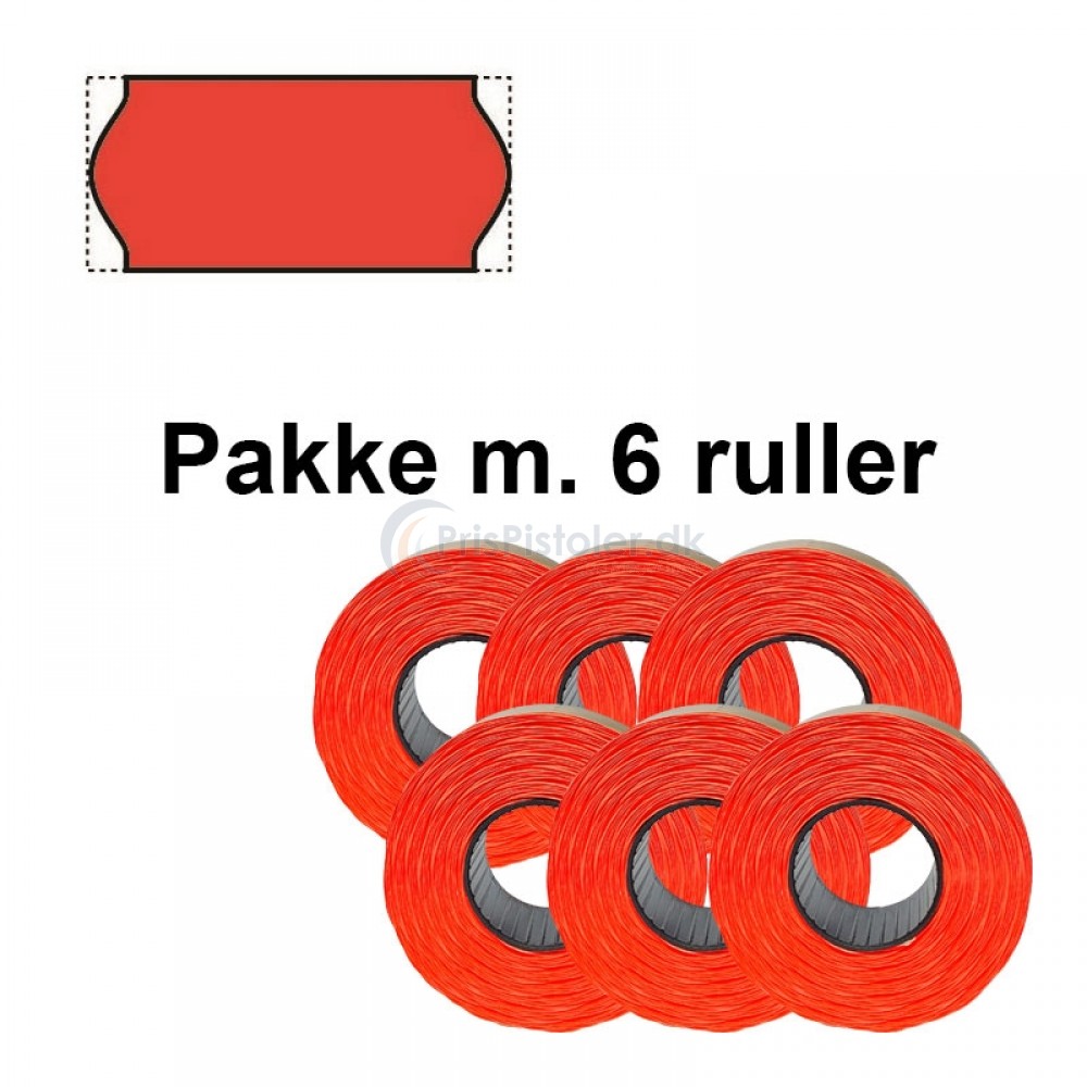 Meto Prismærker 26x12 - fluor rød - permanent - Pakke m. 6 ruller