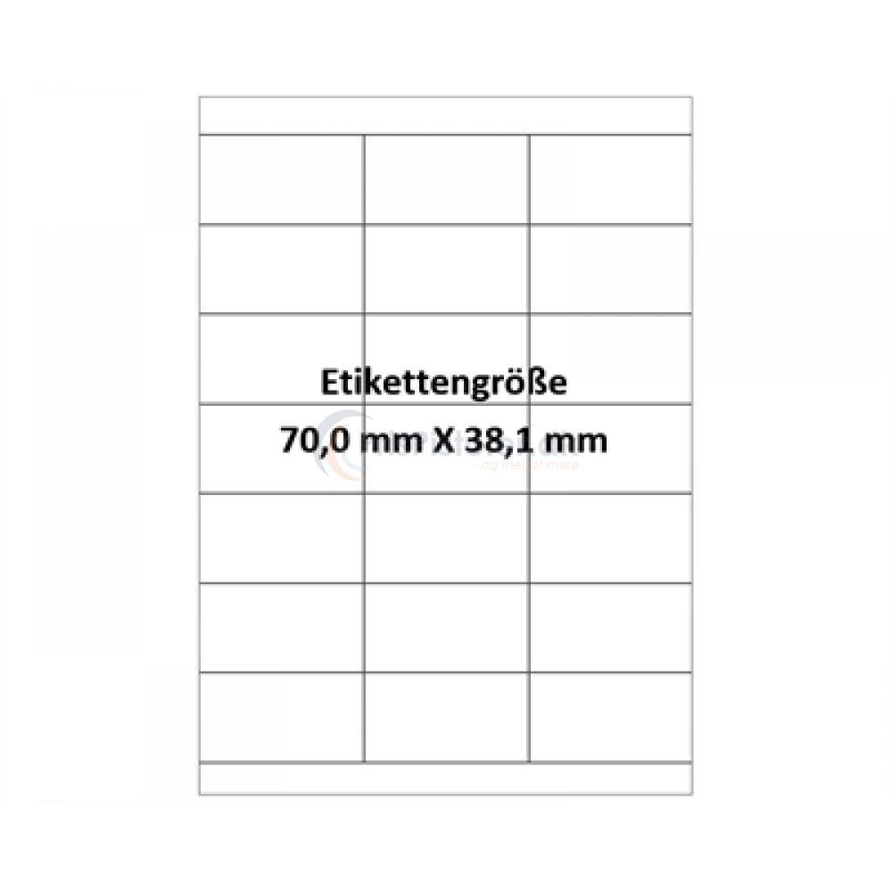 70x38,1 mm vandopløselig label på A4 ark - Pakke m. 50 ark