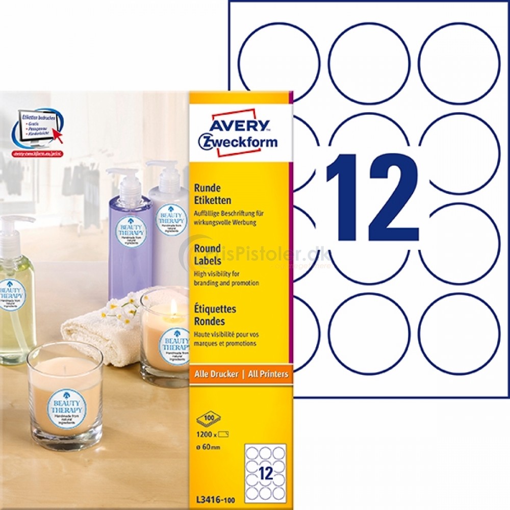 Runde produkt etiketter A4-ark L3416-100
