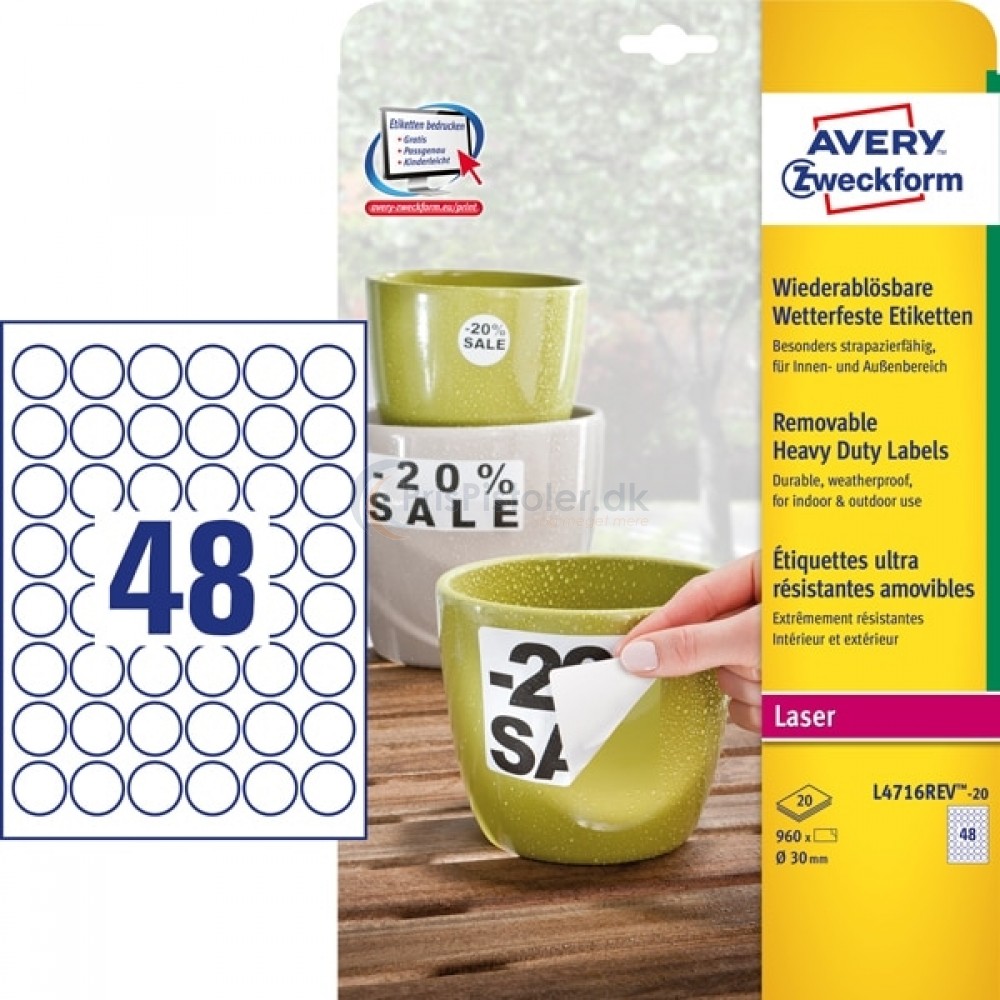 Aftagelige vejrbestandige etiketter A4-ark L4716REV-20