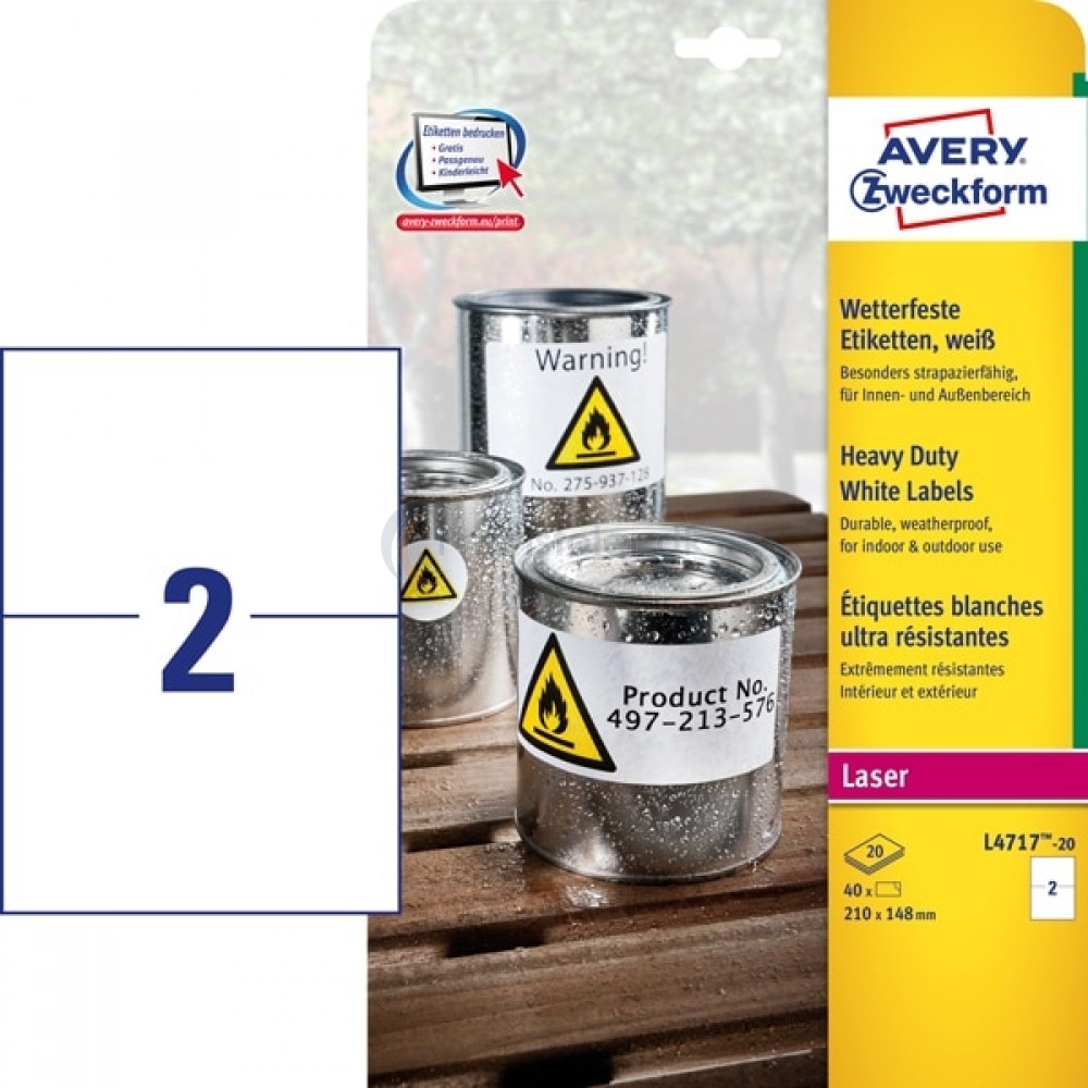 Vejrbestandige etiketter A4-ark L4717-20