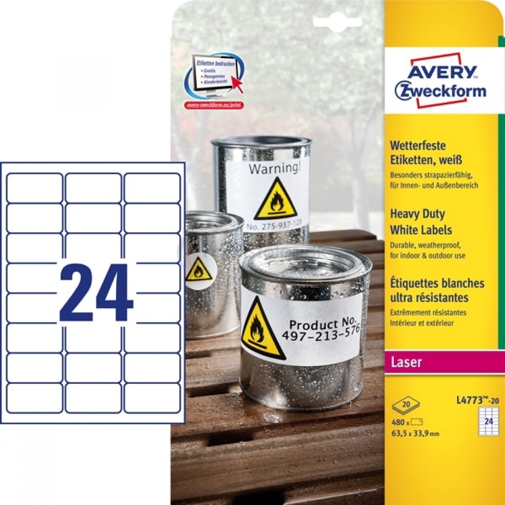 Vejrbestandige etiketter A4-ark L4773-20
