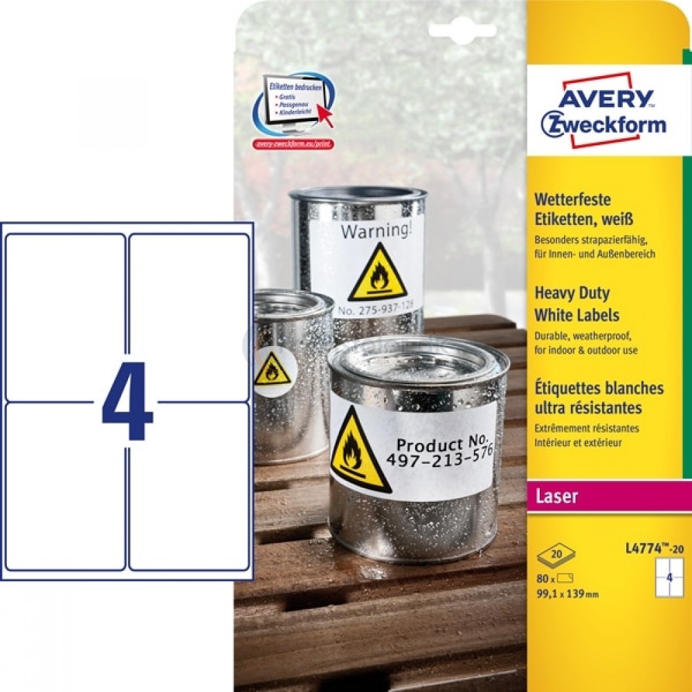 Vejrbestandige etiketter A4-ark L4774-20
