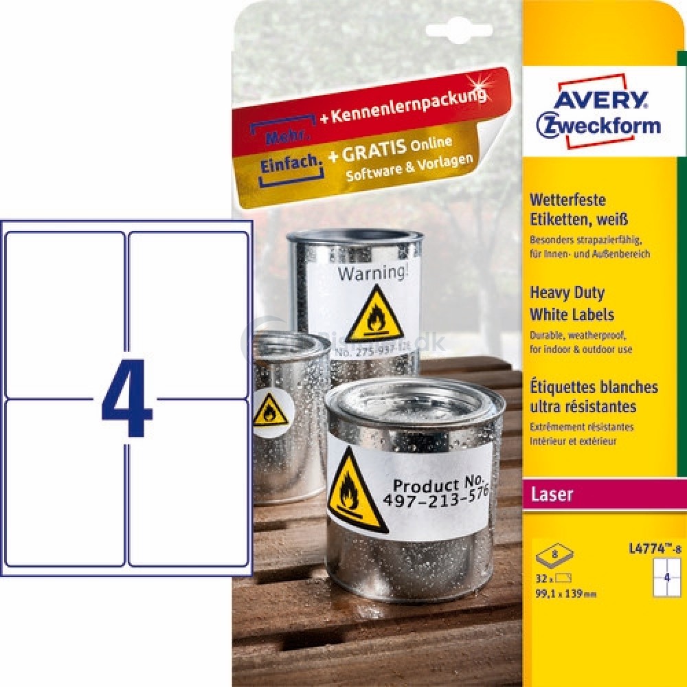 Vejrbestandige etiketter A4-ark L4774-8