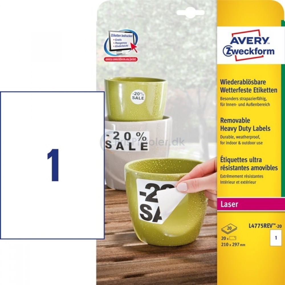 Aftagelige vejrbestandige etiketter A4-ark L4775REV-20