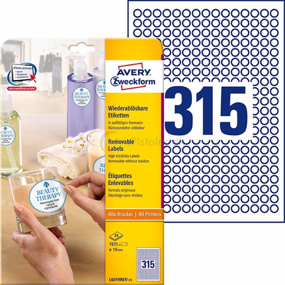 Små runde aftagelige produktetiketter A4-ark L6019REV-25