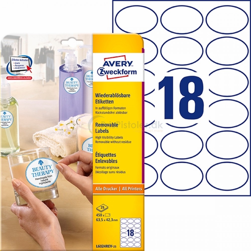 Lang Kirken filosofi Aftagelige ovale produktetiketter A4-ark L6024REV-25