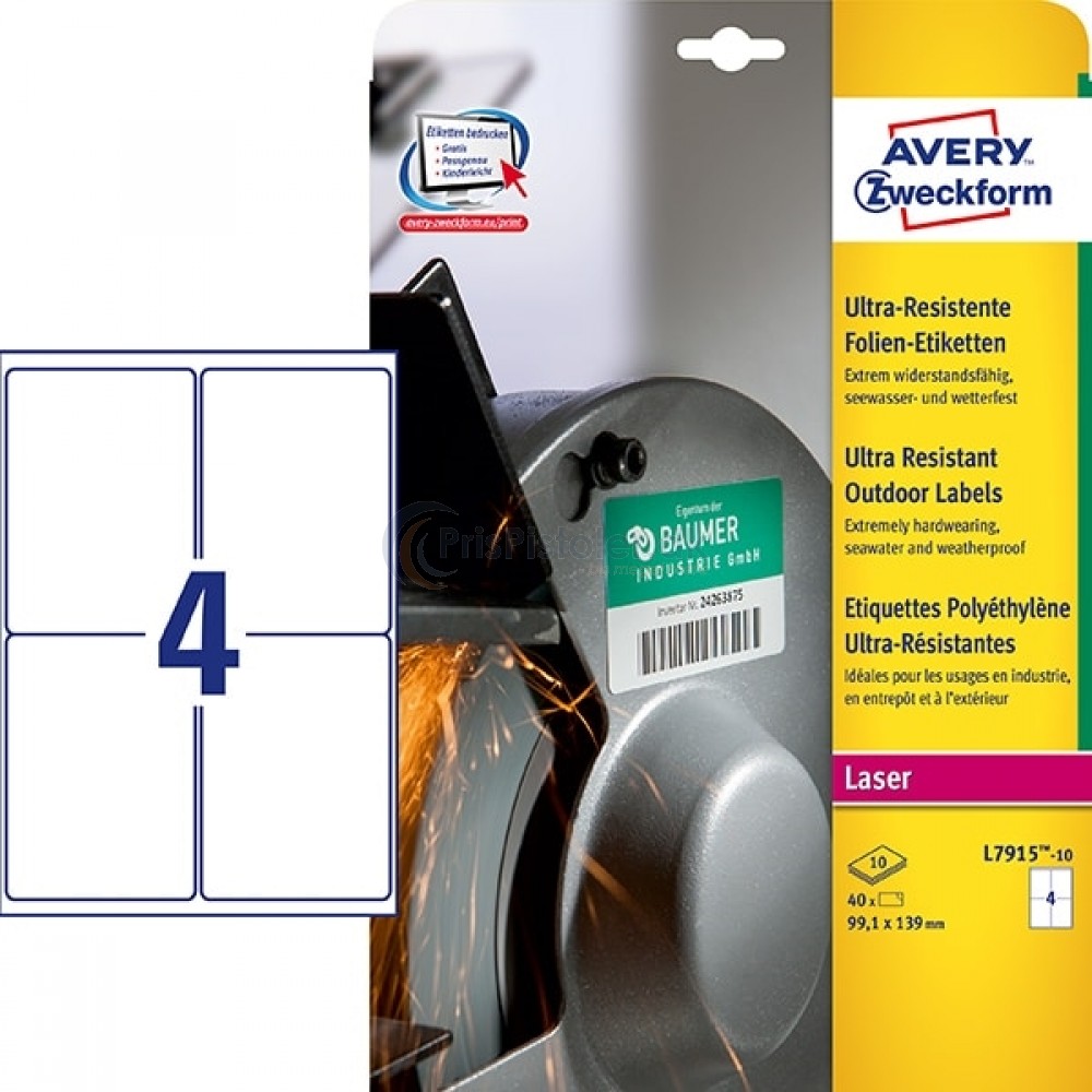 Ekstra resistente etiketter A4-ark L7915-10