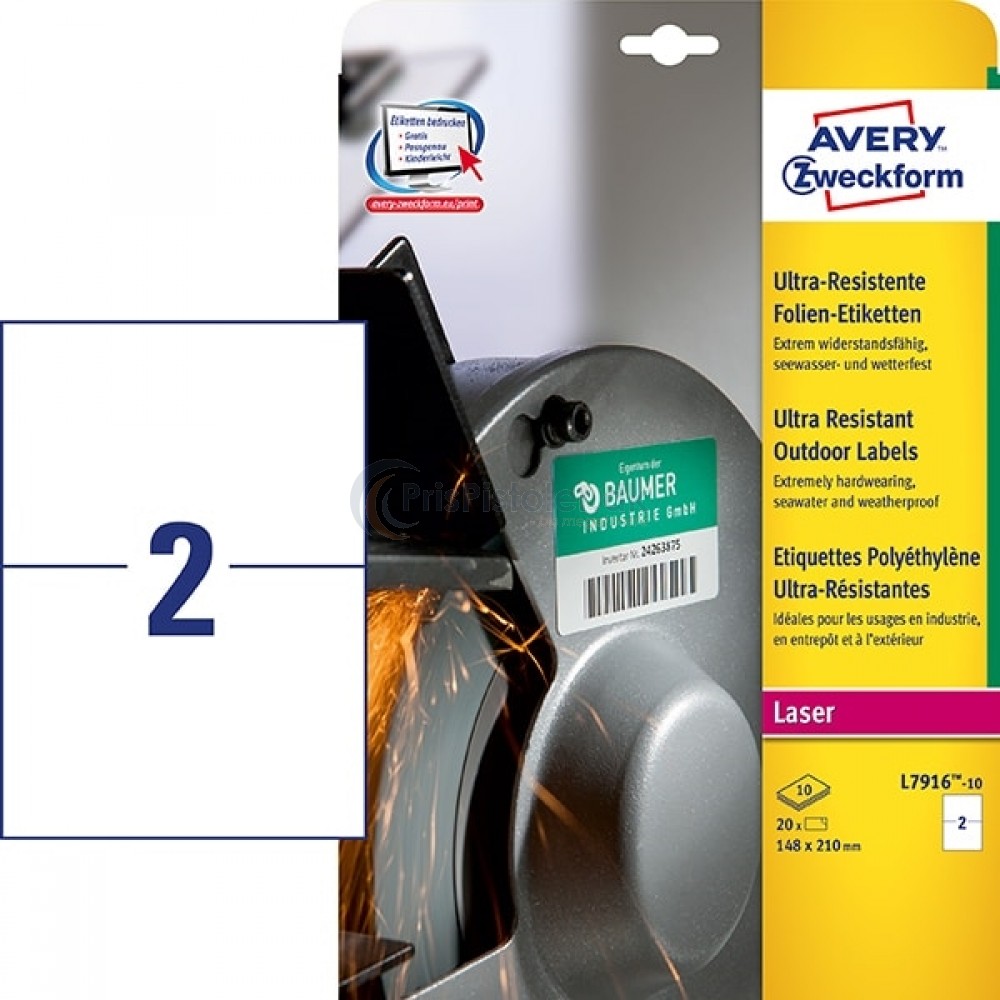 Ekstra resistente etiketter A4-ark L7916-10