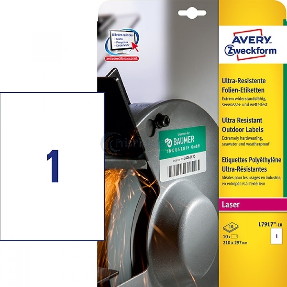 Ekstra resistente etiketter A4-ark L7917-10