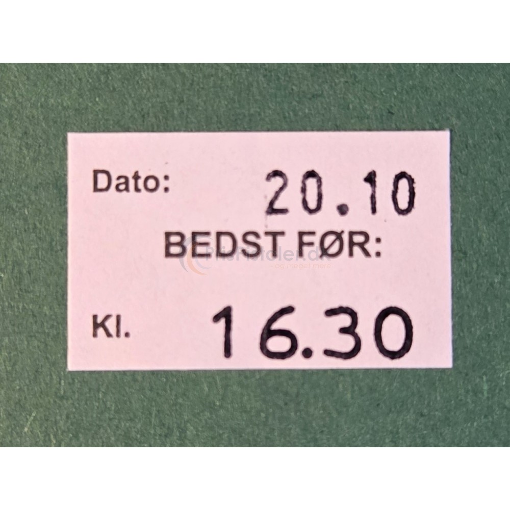 Prismærke "Dato / Bedst før / Kl." 26x16mm perm hvide - Pakke m. 6 ruller