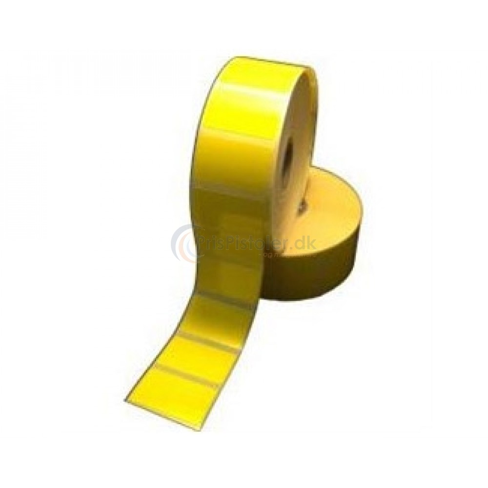 Gul Thermoetiket 40x32 mm - blank overflade - aftagelig klæber - pakke med 4 rl.