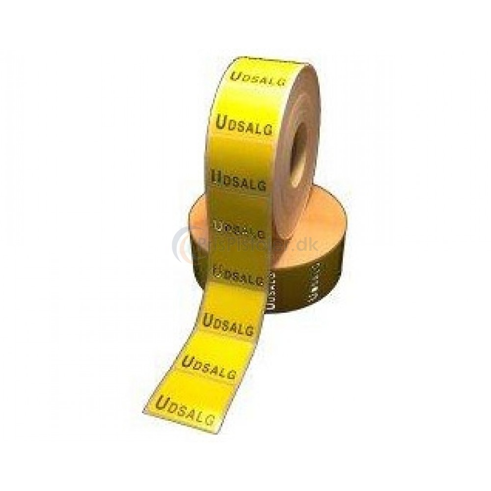 Gul Thermoetiket 40x32 mm - "udsalg" - pakke med 4 rl.