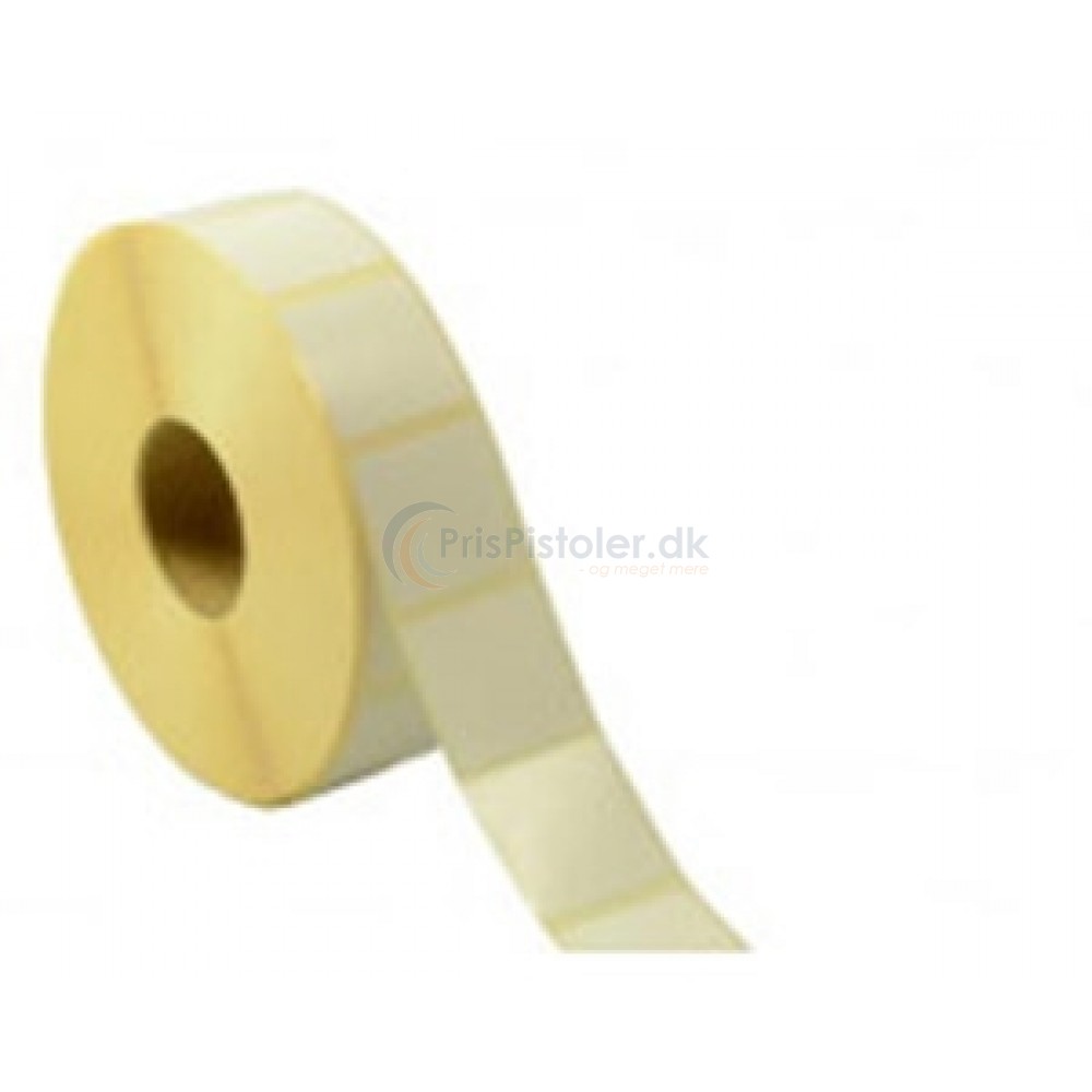 Hvid Thermoetiket 40x32 mm - blank overflade - perm. klæber - pakke med 4 rl.