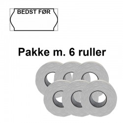 Universale Prismærker 26x12mm perm hvid "Bedst Før:" - Pakke m. 6 ruller