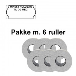 Universale Prismærker 26x12mm perm hvid "Mindst holdbar ..." - Pakke m. 6 ruller