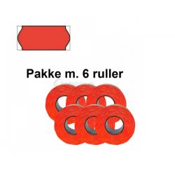 Prismærker 22x12mm perm fluor røde - Pakke m. 6 ruller